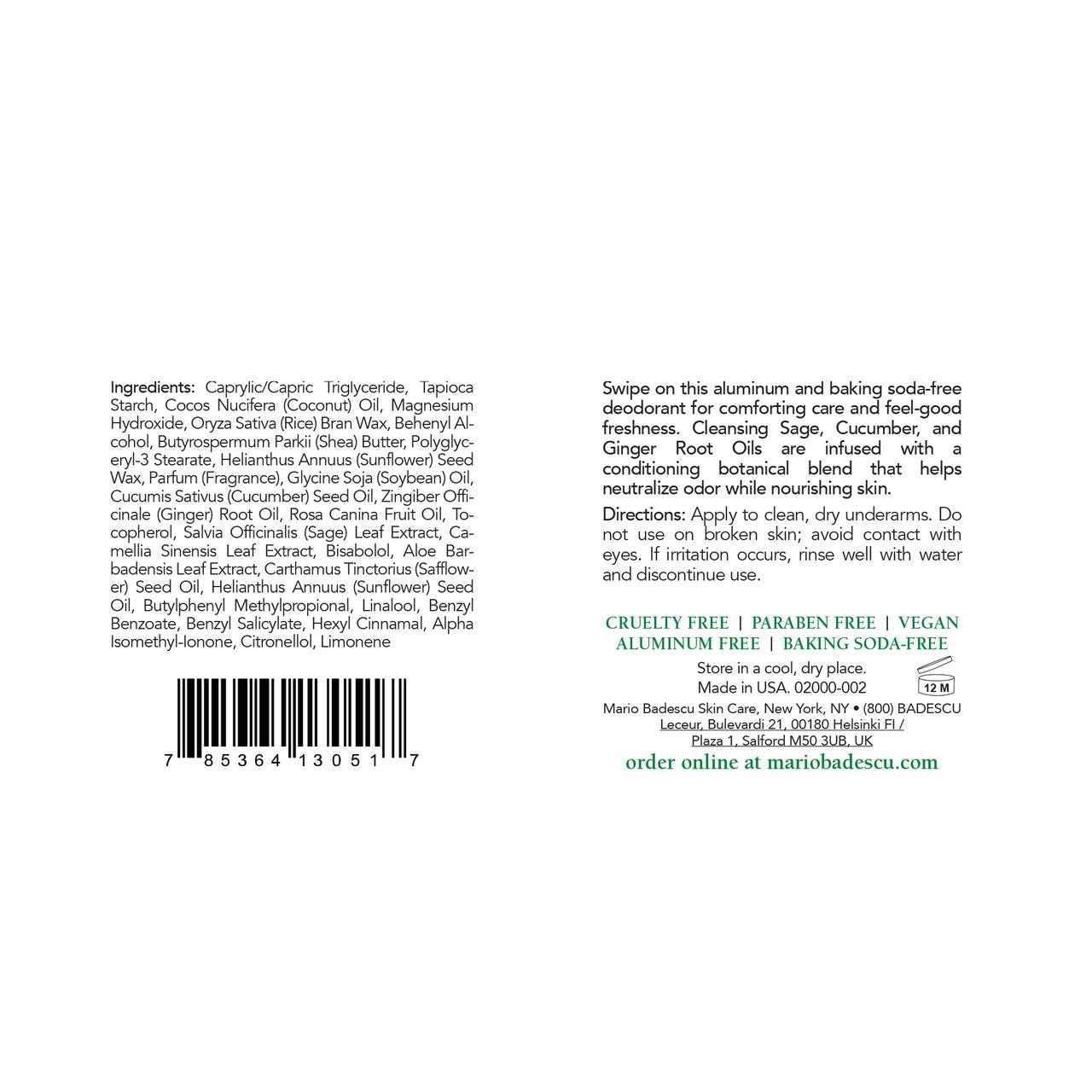Mario Badescu Aluminum Free Deodorant Stick, Cucumber, 2.4 oz - Mario Badescu Skin Care - Nimbus Distributors - wholesale and distributors in United States Mario Badescu Aluminum Free Deodorant Stick, Cucumber, 2.4 oz - Mario Badescu Skin Care - Nimbus Distributors - wholesale and distributors in United States